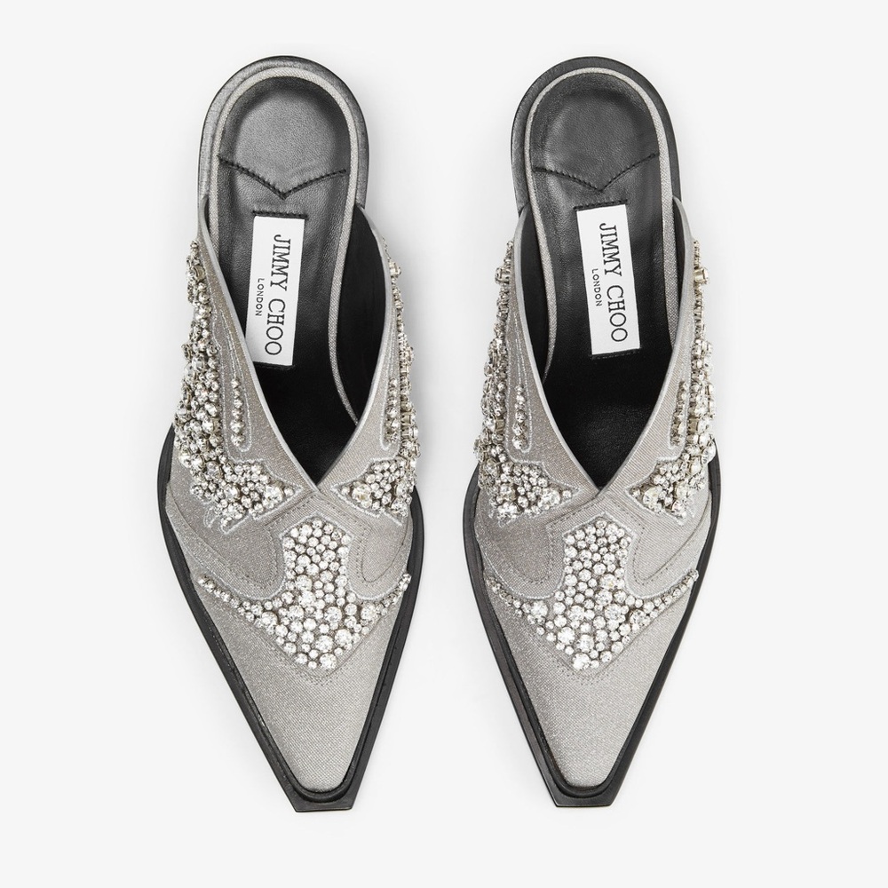 New JIMMY CHOO Cece Mule II 60 Silver Glitter Crystal Mules $2,995 37